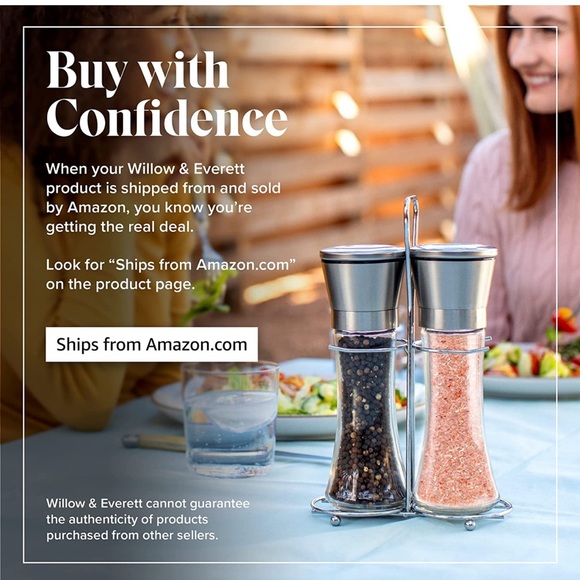 Willow & Everett Salt and Pepper Grinder Set - Stainless Steel Refillable - Picture 4 of 6